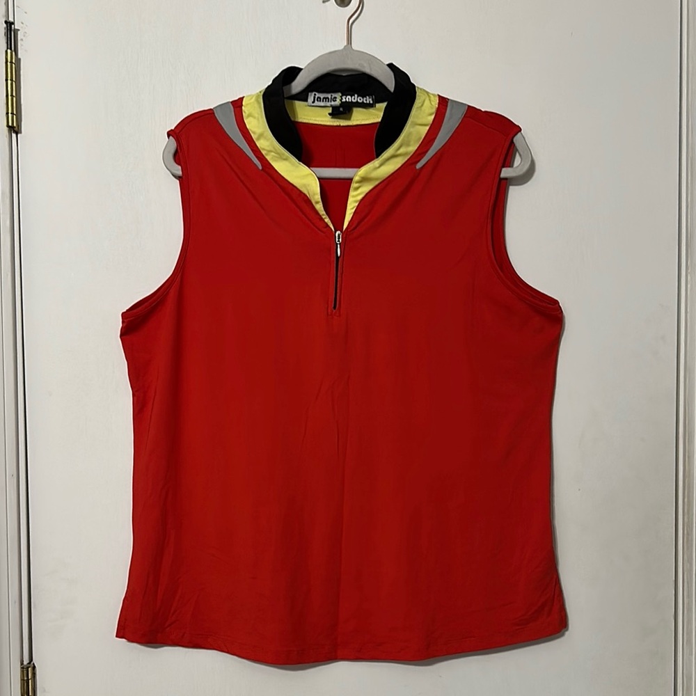 Jamie Sadock Red Tank Top with Polo Collar